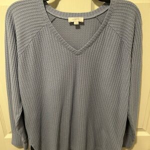 LOFT Outlet Dusty Blue Waffle Knit Top